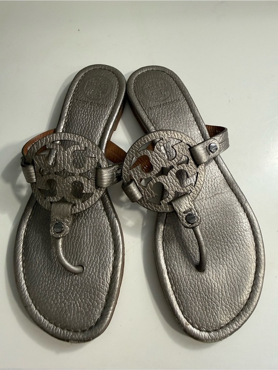 Tory Burch Shoes - Tory Burch miller Metallic size 8 Pewter Logo Thong Sandals